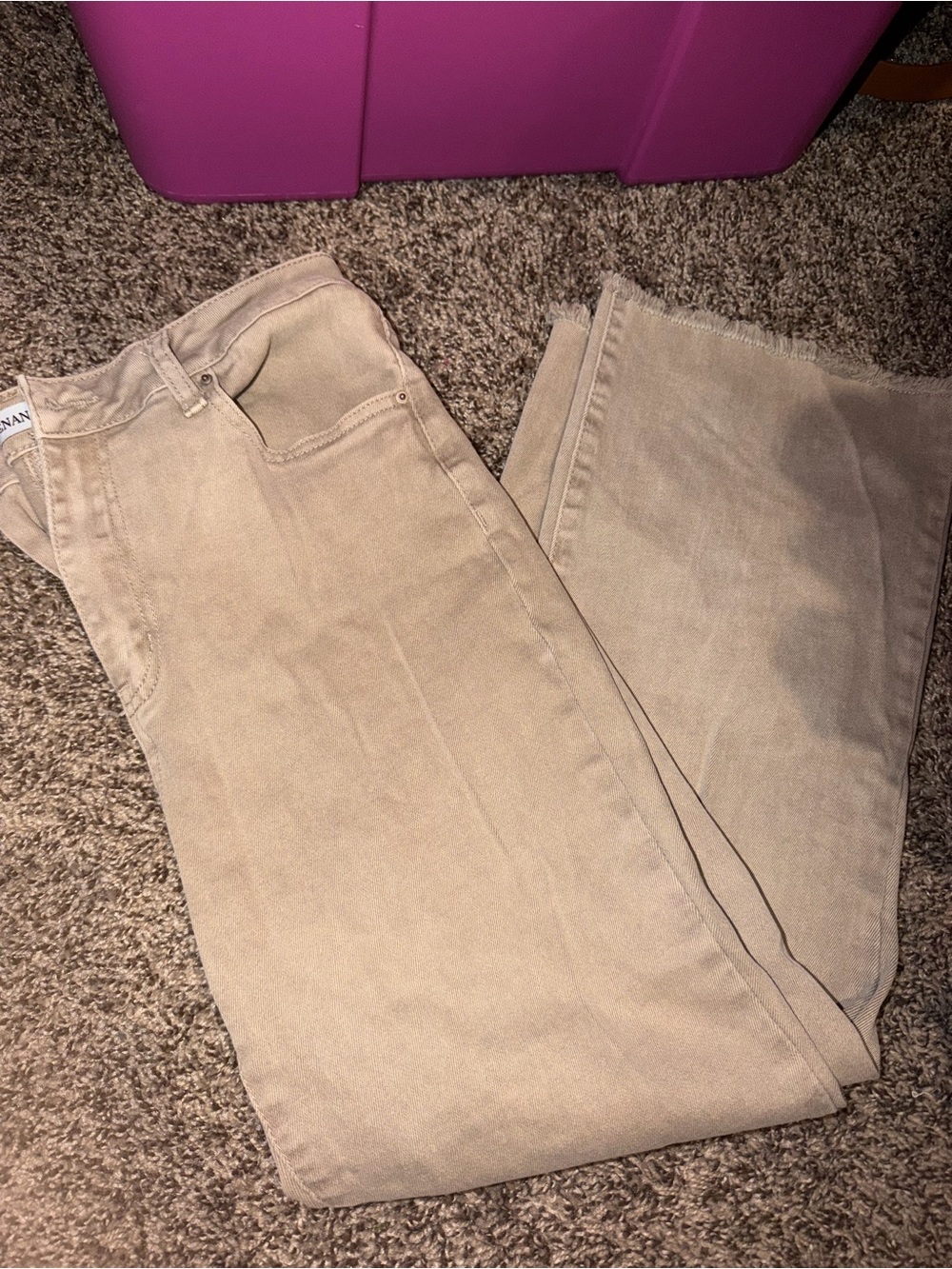 Zenana Outfitters Light Khaki Frayed Pants